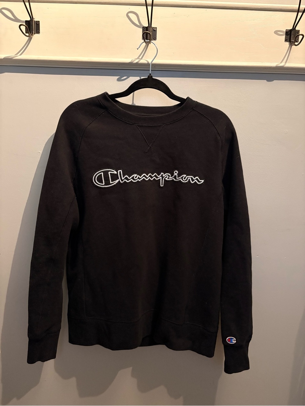 Champion Black Crewneck with White Script Logo